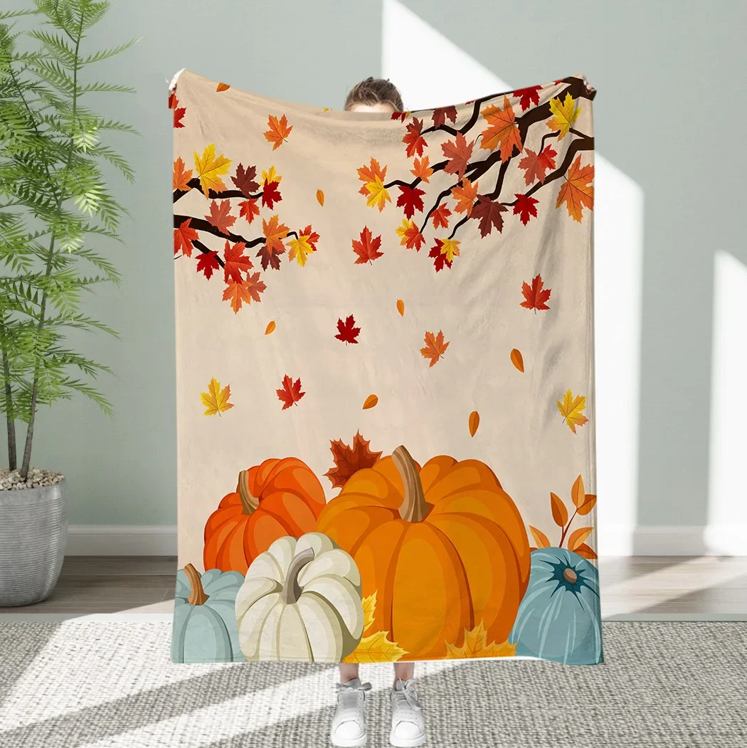 Autumn Thanksgiving Blanket Vintage Pumpkin Maple Leaf Pattern Warm Throw For Luxury Living Room Sofa Bed Couch Home Decoration
