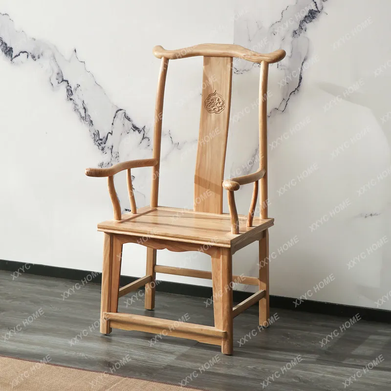 Chinese Style Old Elm Wood Taishi Chair\Unpainted Plain Elm Official Hat Chair