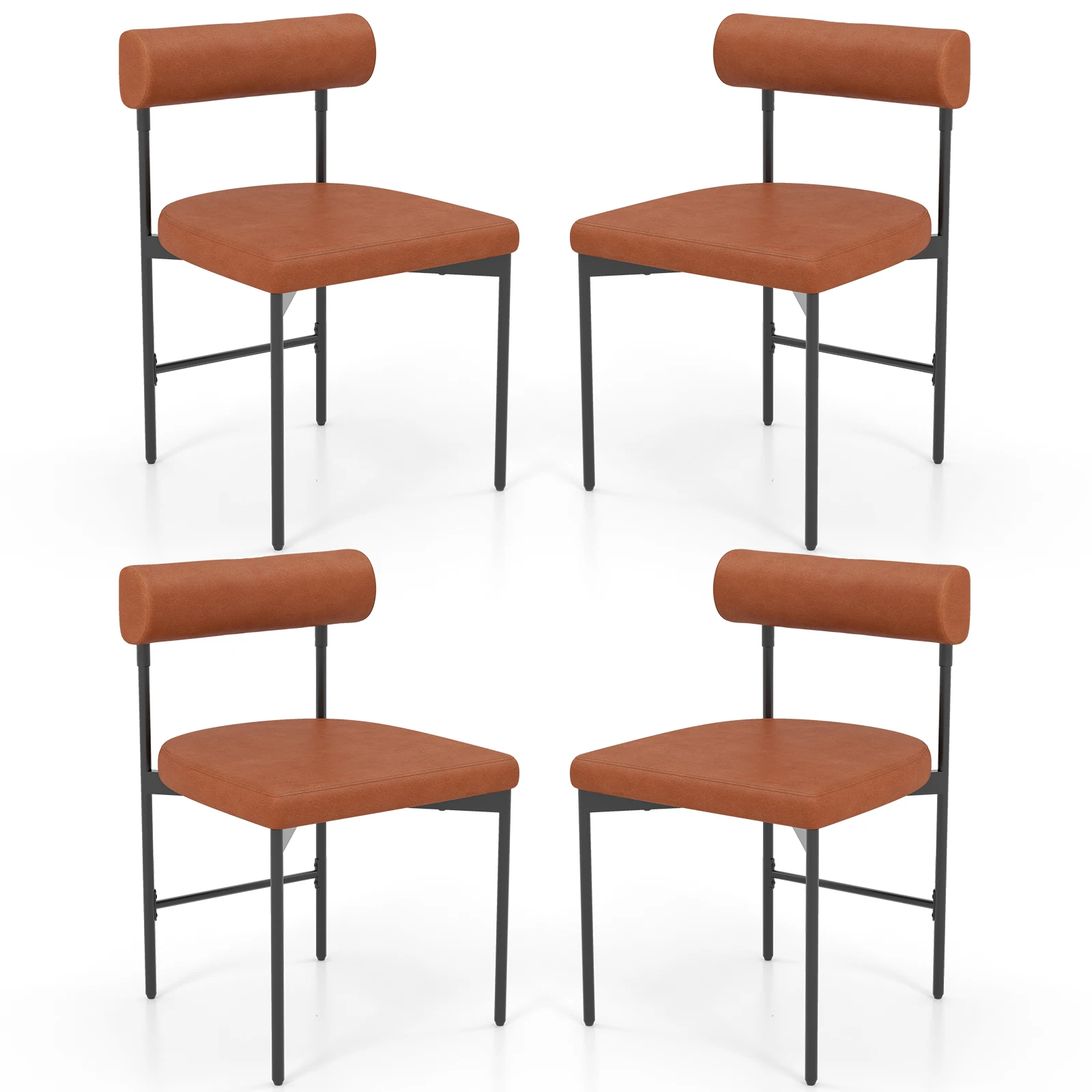 Dining Chair Set of 4 Faux Leather Upholstered Kitchen Side Chair with Curved