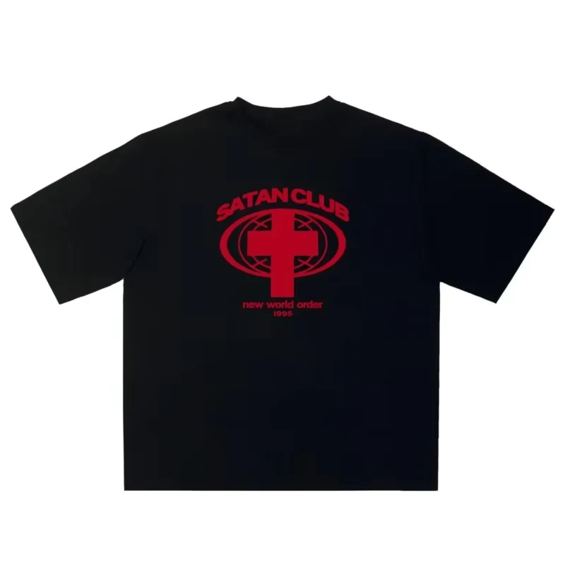 

Новинка 2024 года, уличная одежда в стиле Харадзюку, мужская одежда, футболка с графическим принтом «Сатана», хлопковые эстетические топы с короткими рукавами в стиле хип-хоп, гот Y2k