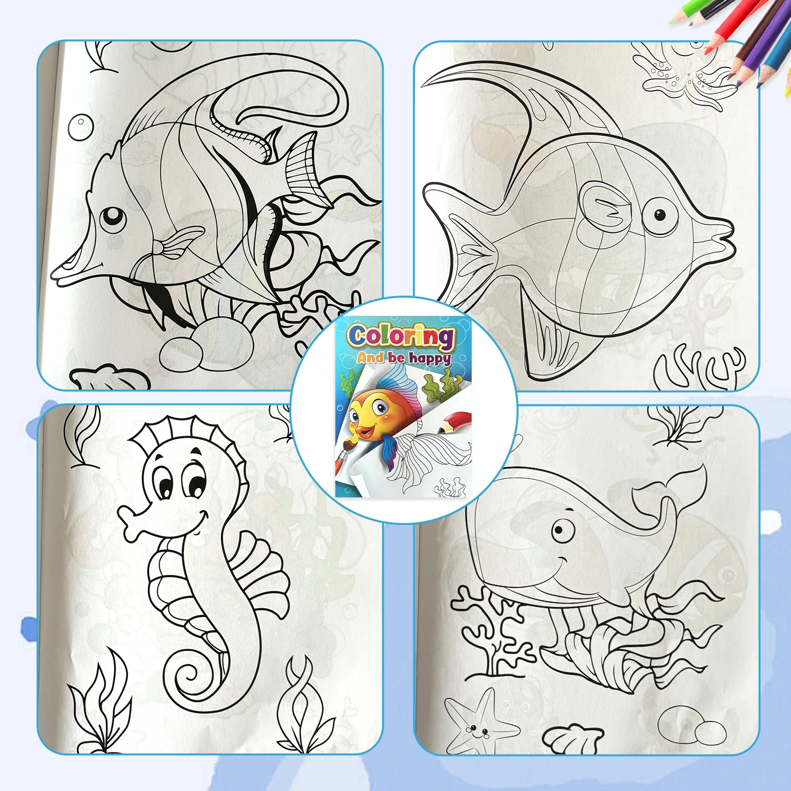 Ocean Animals Colouring Book for Children Aged 3-7 Early Learning Painting Skills Enhancement Enlightenment Gift