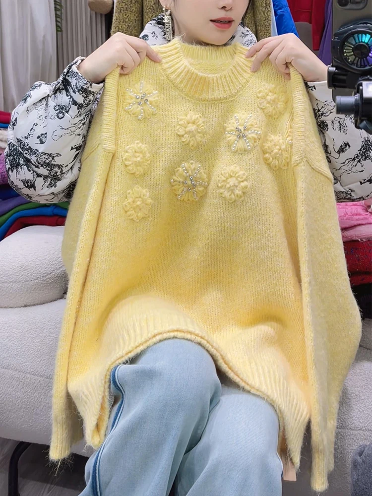 

Faionable Soft Sweater Spring 2025 Early Season Gentle Wind 3D Flower Soft Cozy Trendy Large Size Top Korean Sle Knitted