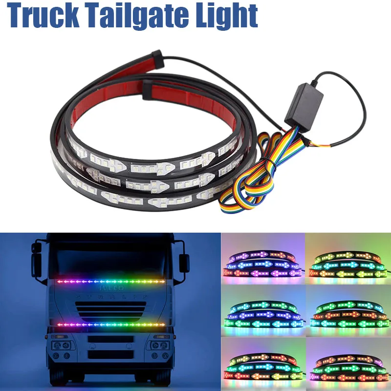 Truck Tailgate Light 9-30V LED Strip Universal Rainbow Arrow Running Lamp Multi-function Steering Symphony Iceblue Warning Light