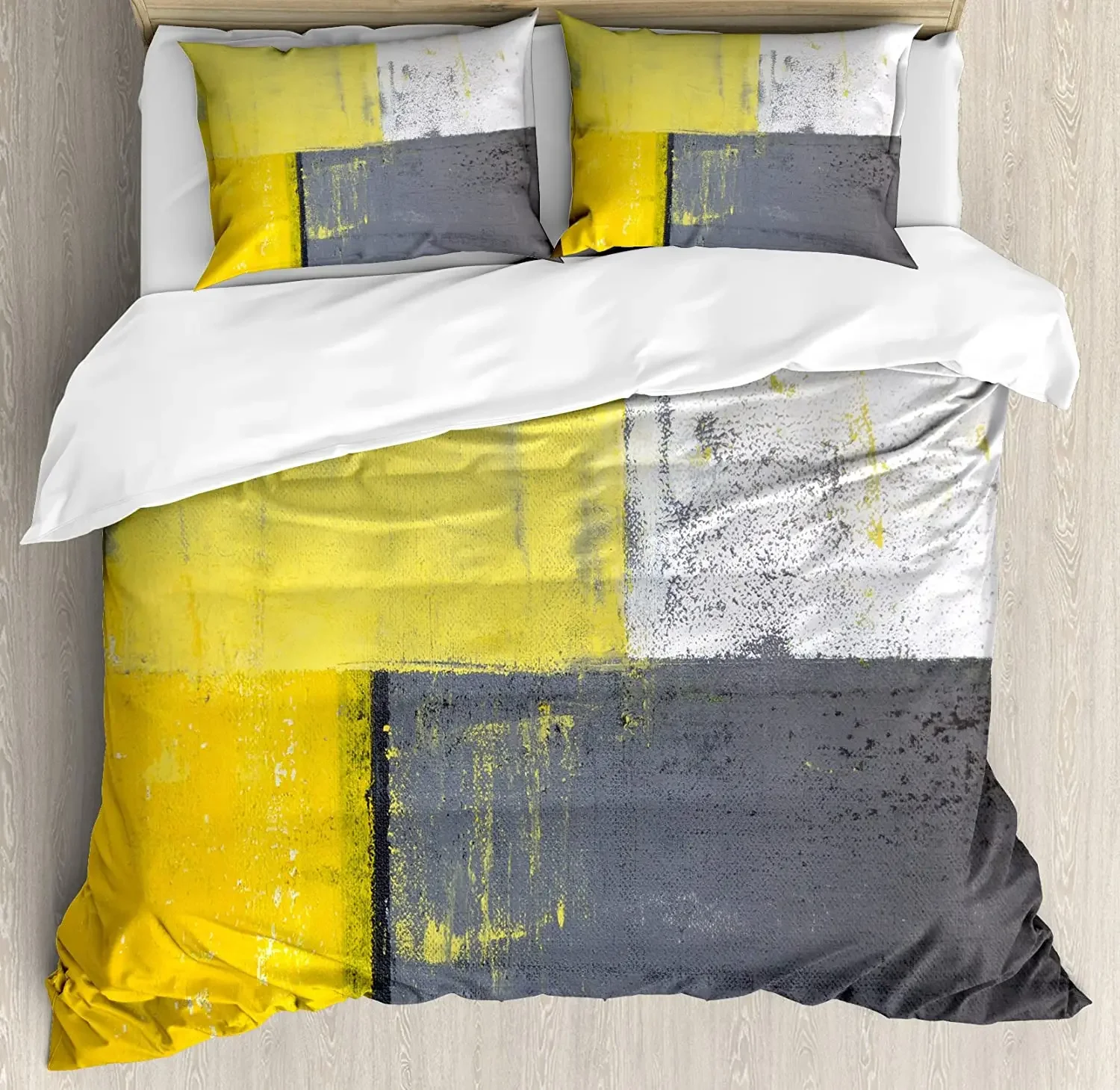 

Grey and Yellow Bedding Set For Bedroom Bed Home Street Art Modern Grunge Abstract Design Duvet Cover Quilt Cover And Pillowcase