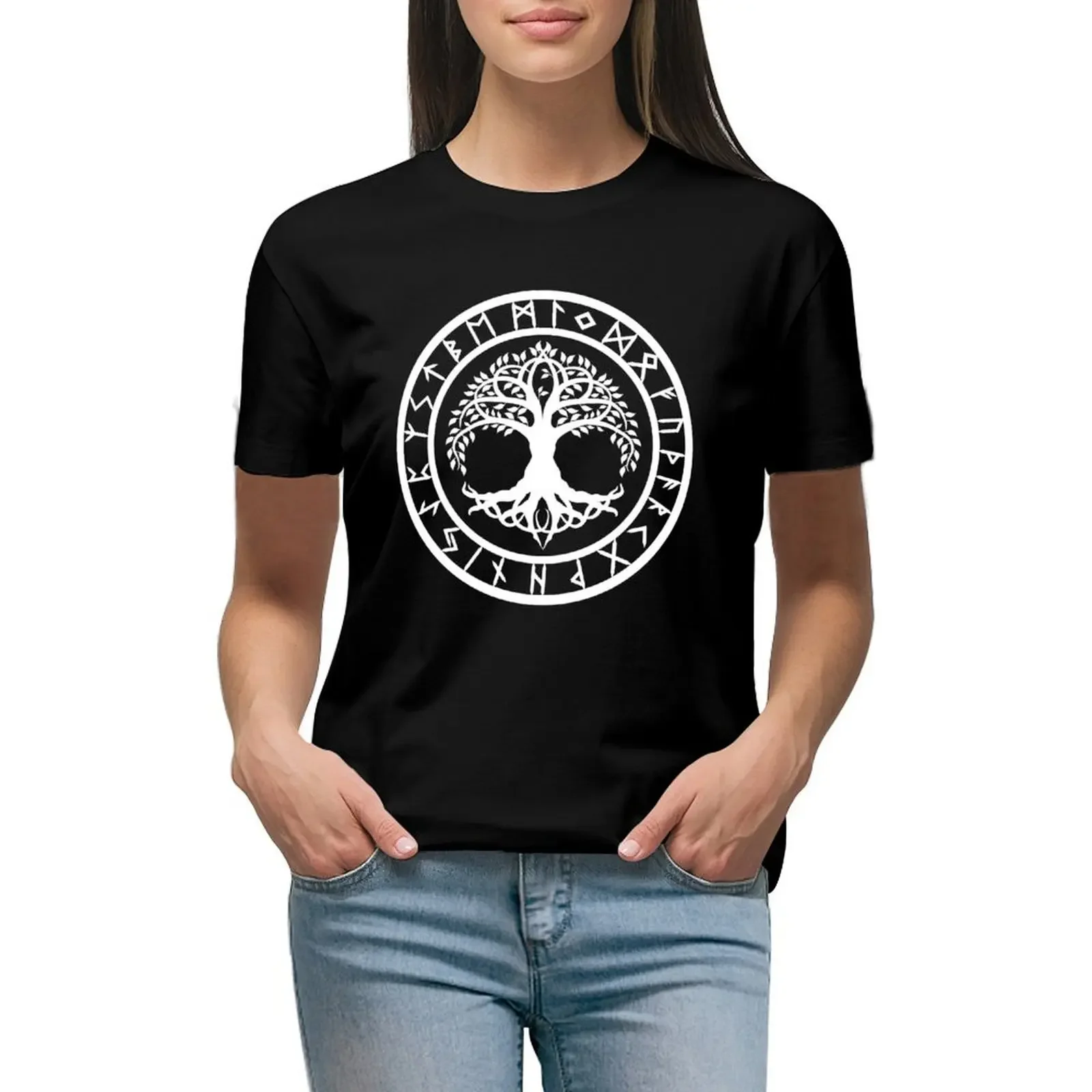 

Yggdrasil /// Rune Circle (Variant II) T-Shirt customs design your own aesthetic clothes t-shirts for Women pack