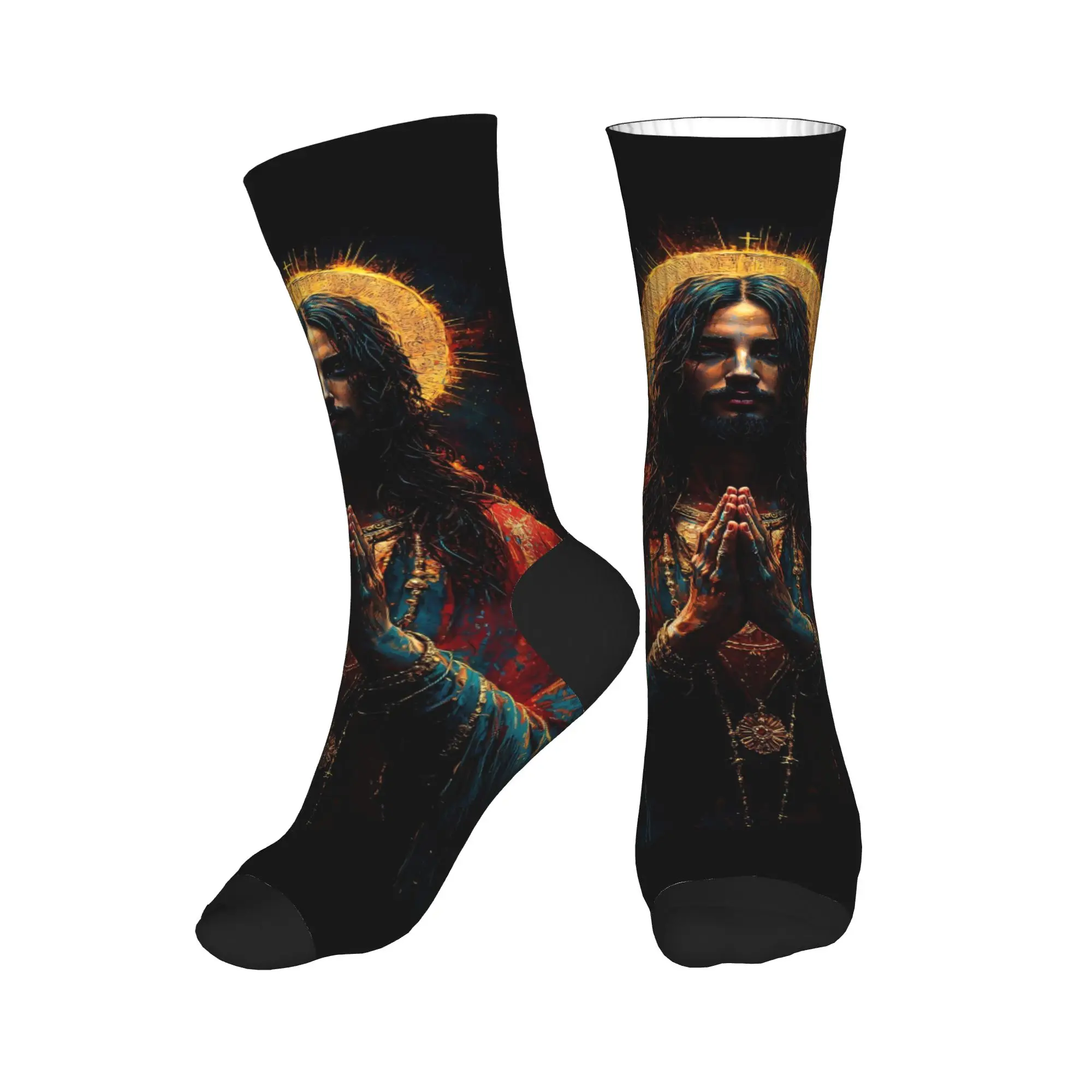 Calcetines con estampado colorido de Jesucristo, medias estampadas antideslizantes para adultos y hombres, calcetines informales de primavera suaves y medianos para ciclismo