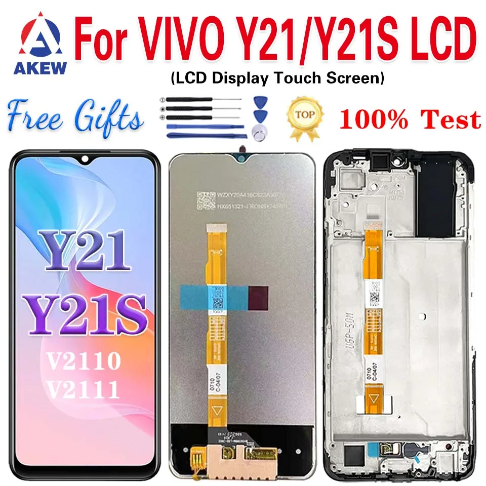 AKEW New For VIVO Y21 V2111 LCD Display 100% Tested Vivo Y21s V2110 Touch Screen Y21S Digitizer Assembly Phone Replacement Parts