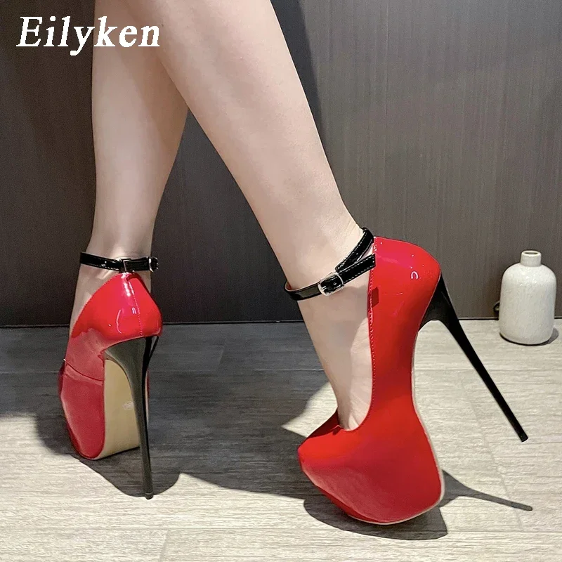 Eilyken 2027 Neue Sexy Extrem Dünne High Heels Damen Pumps Elegante Runde Zehenkappe Schnallenverschluss Bankett Pole-Dancing Sandalen Schuhe