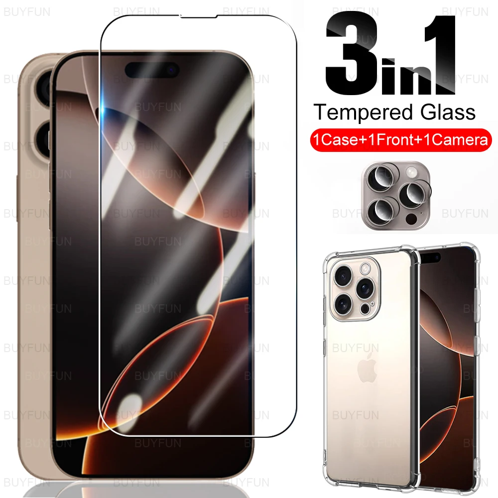Чехол для телефона 3 в 1, стекло и протектор объектива для Apple iPhone 16 Pro Max 2024, противоударный iPhone 16 aiphone 16Pro aifon 16ProMax ipone