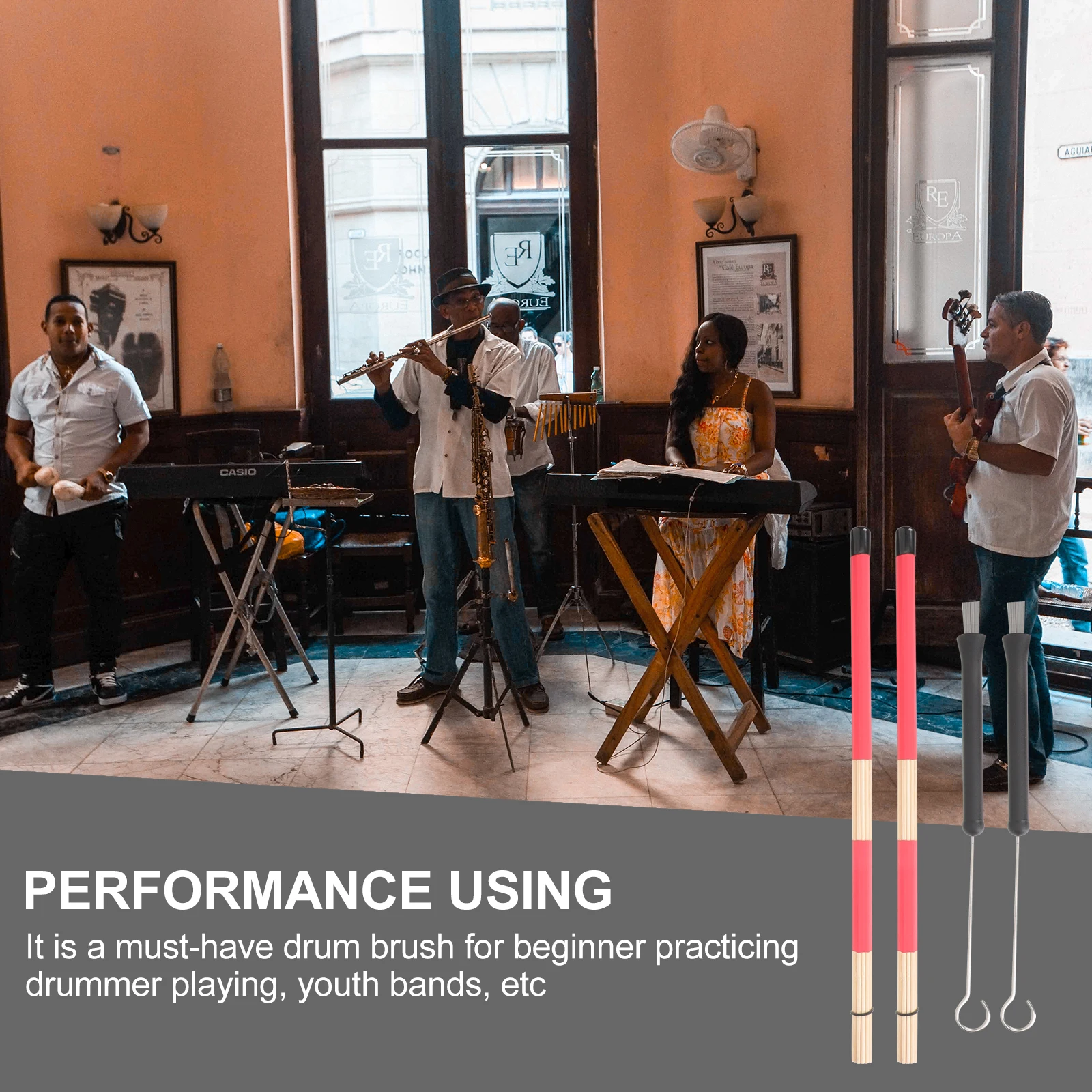 

1 set Drum Brush Bamboo Plastic Nylon Wire Brush Multi use Drumsticks Set for Jazz Drum Band Accessories Beginner Practicing
