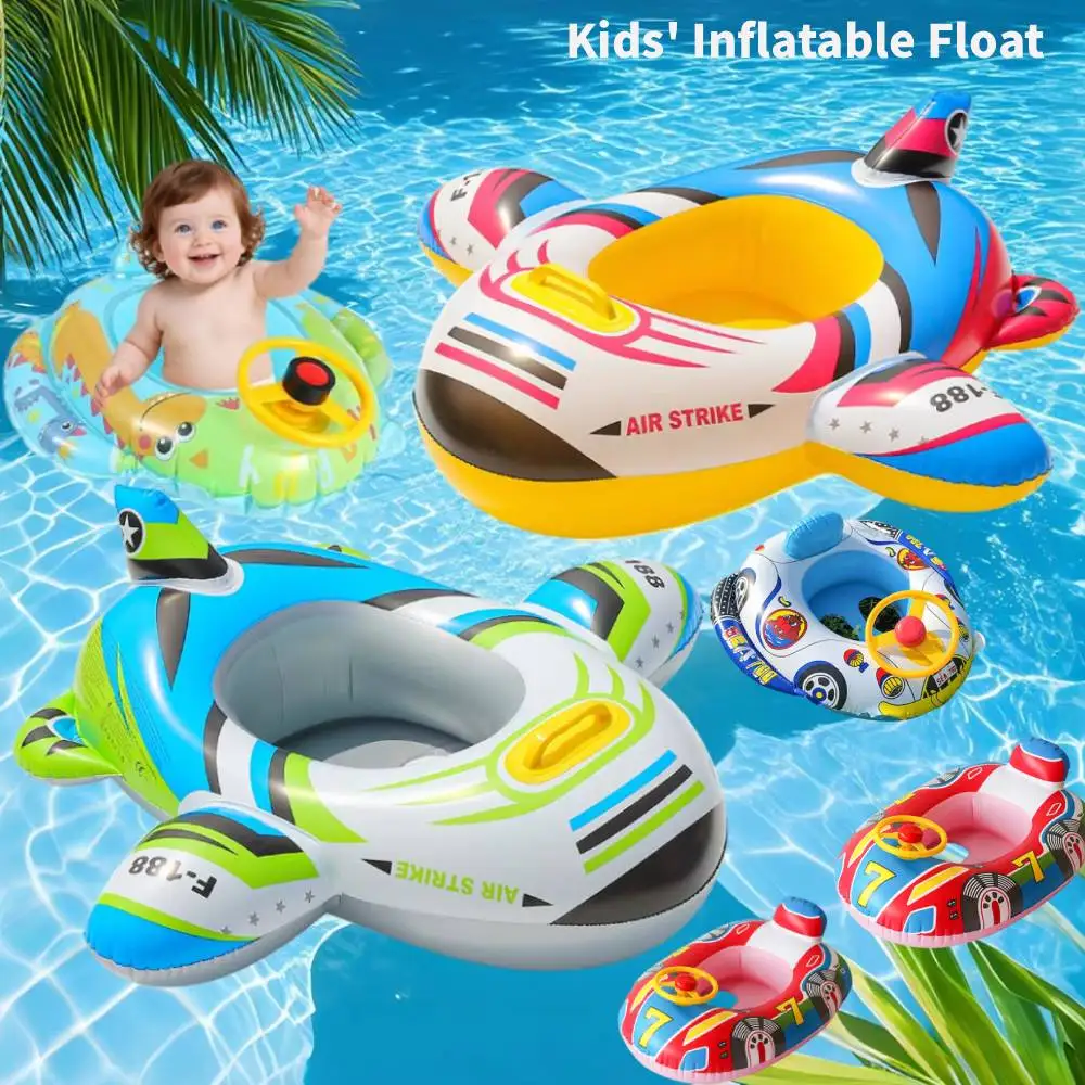 

1PC Summer Kids' Inflatable Airplane Float for Water Fun, Pools & Lakes Cute Car Design Inflatable Summer Beach Tube Float ﻿