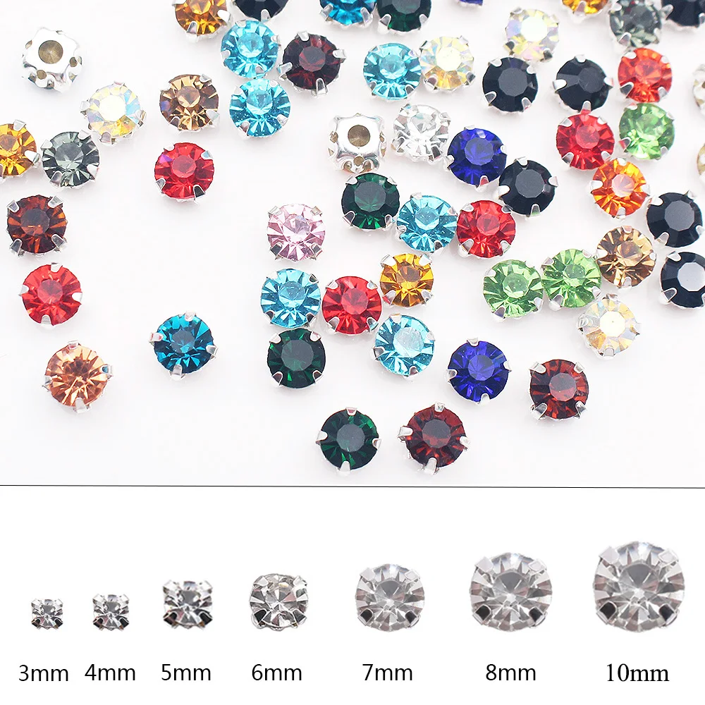 3mm-8mm Claw Rhinestones Trim Mix Color Shiny Crystals Stones Strass Beads Sew On Rhinestones for Clothes Fabric Gems Stones