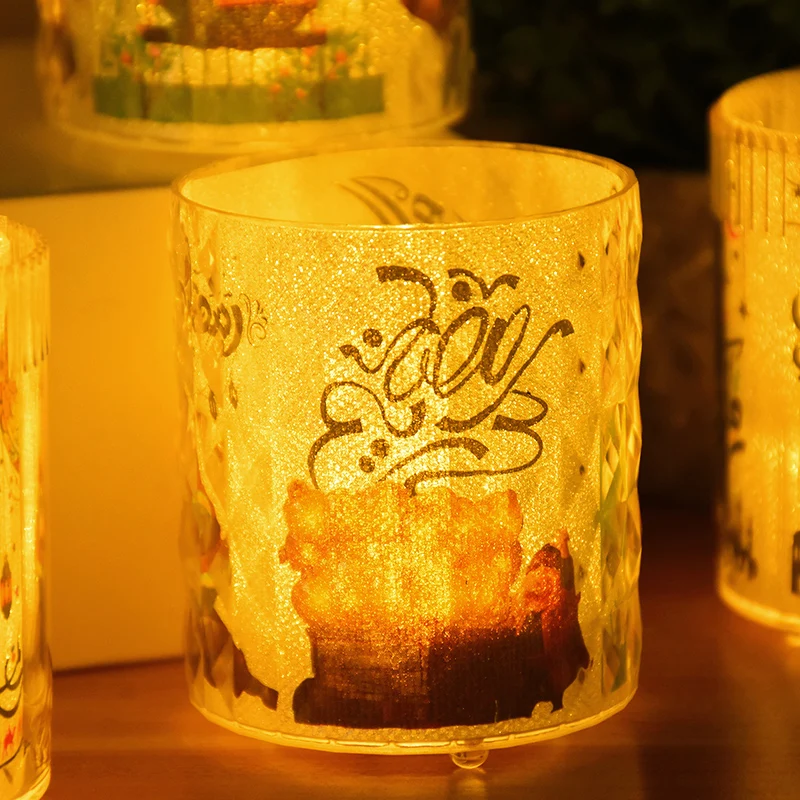 Eid Al-fitr Cup Candle Lamp LED Night Light Eid Mubarak Islamic Muslim Home Desktop Ornament Ramadan Kareem Festive Party Supply
