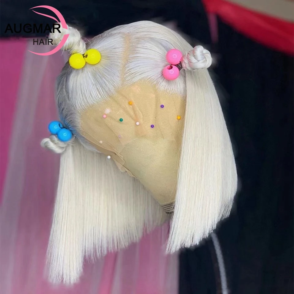 Wig depan renda rambut manusia pirang Platinum pendek Wig rambut manusia renda depan transparan keriting Wig rambut manusia 13x6 Bob lurus renda depan