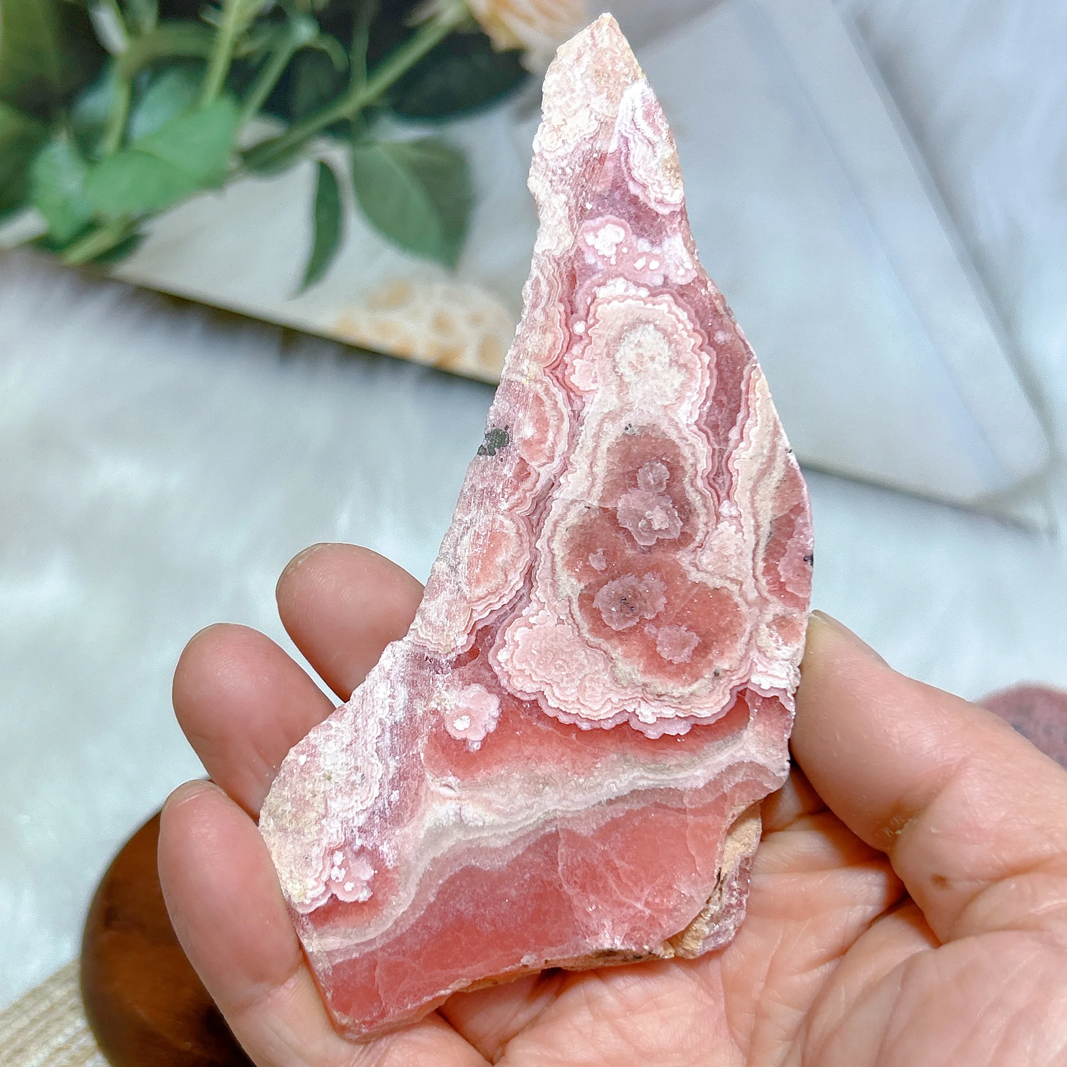 

High Quality Healing Natural Crystal Argentina Rhodochrosite Slices Slab Ore Mineral Gemstones Ornament Home Decoration Gift