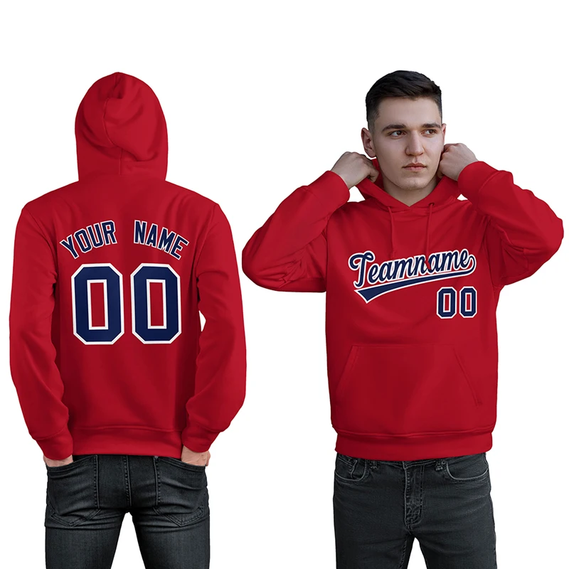 Custom Red Blue Hoodie for Men&Youth Personalized Pullover Sweatshirt Stitched Team Name And Number Quick Dry