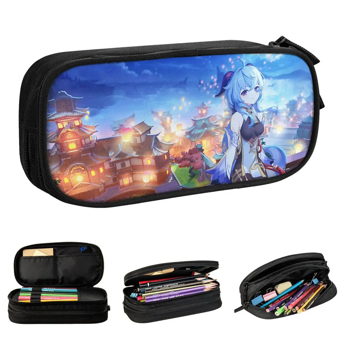 Kotak Pensil Dampak Ganyu Genshin Seksi Tempat Pena Kotak Pensil Anime untuk Tas Anak Perempuan Laki-laki Aksesori Hadiah Sekolah Siswa