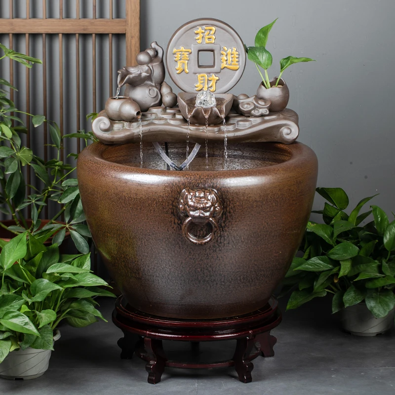 Ceramic fish tank circulating water ancient fish farming ecological landscaping large water tank floor-to-ceiling fish tank