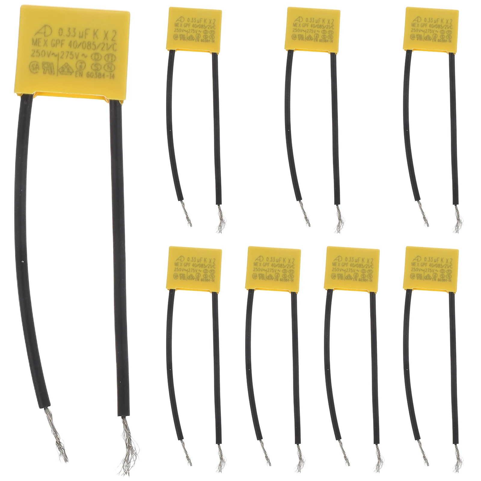 

8pcs 0.33uF 275V Capacitor Plastic Casing Soft Wire Stable Output Industrial Electrical Safety Standards Compliance
