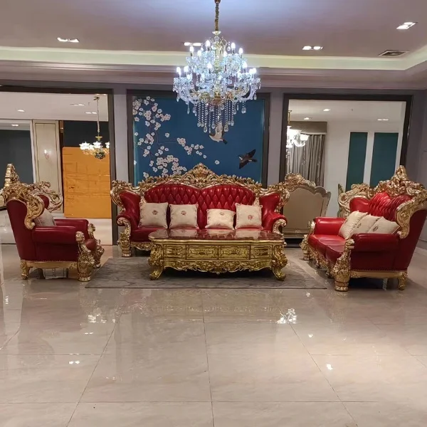 *# European Royal Wedding Sofa Living Room Furniture Luxury Hand Carved Solid Wooden Genuine Leather Sofa