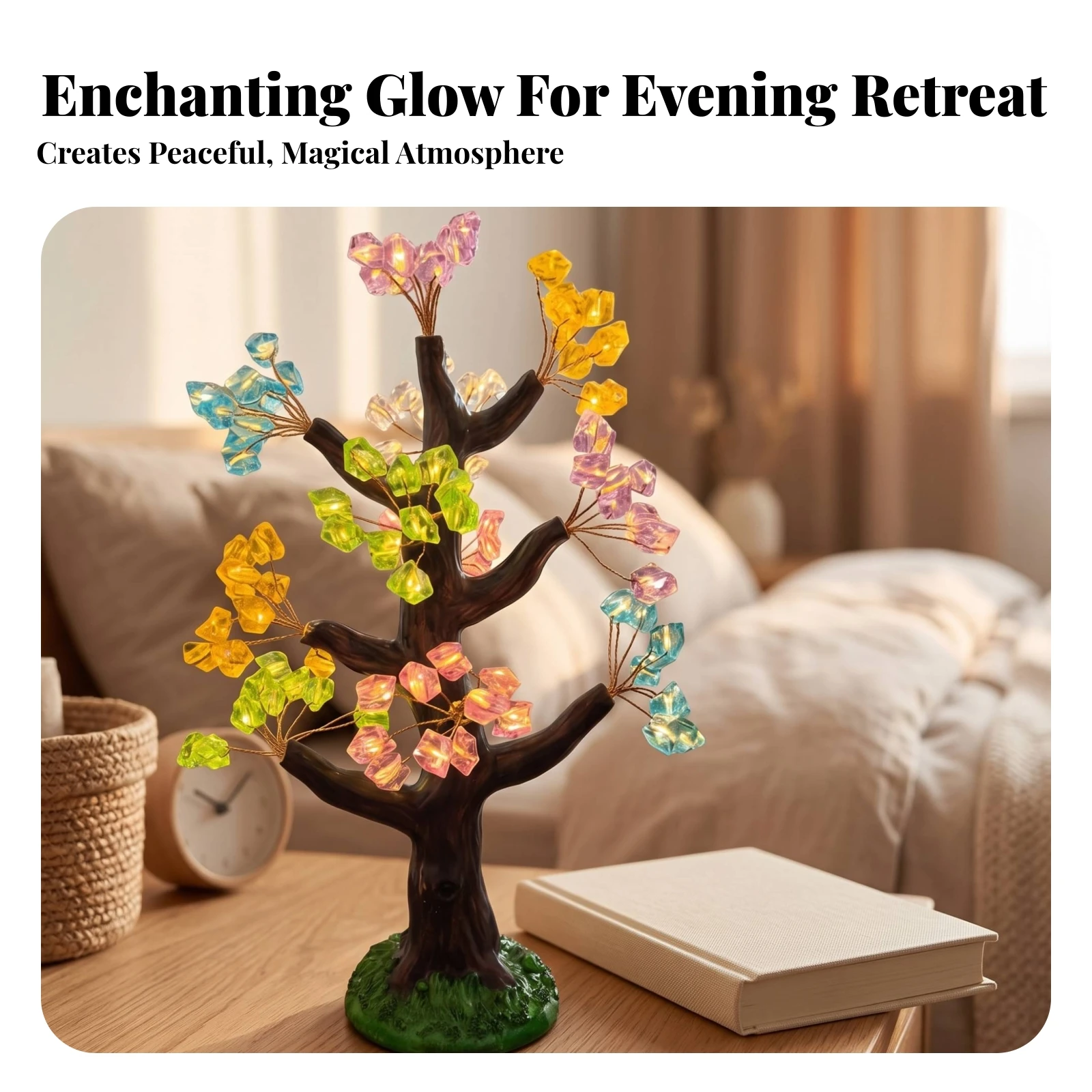 Tree Light with Crystal Leaves Rechargeable Tabletop Tree Light Table Lamp Illuminated Decor Decorative for Desk, Living Room