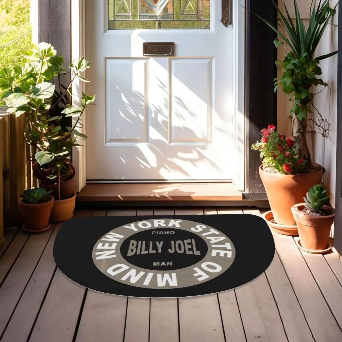 Billy Joel Art Soft Flannel Half Round Doormat Non Slip Bathroom Mat Absorbent Floor Carpet for Living Room