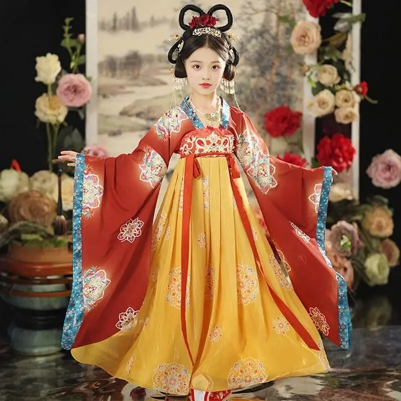 

2026 Spring and Autumn Girls' Hanfu Super Immortal Dress, Children's Ancient Style Restoration Tang Clothing Embroidered Large