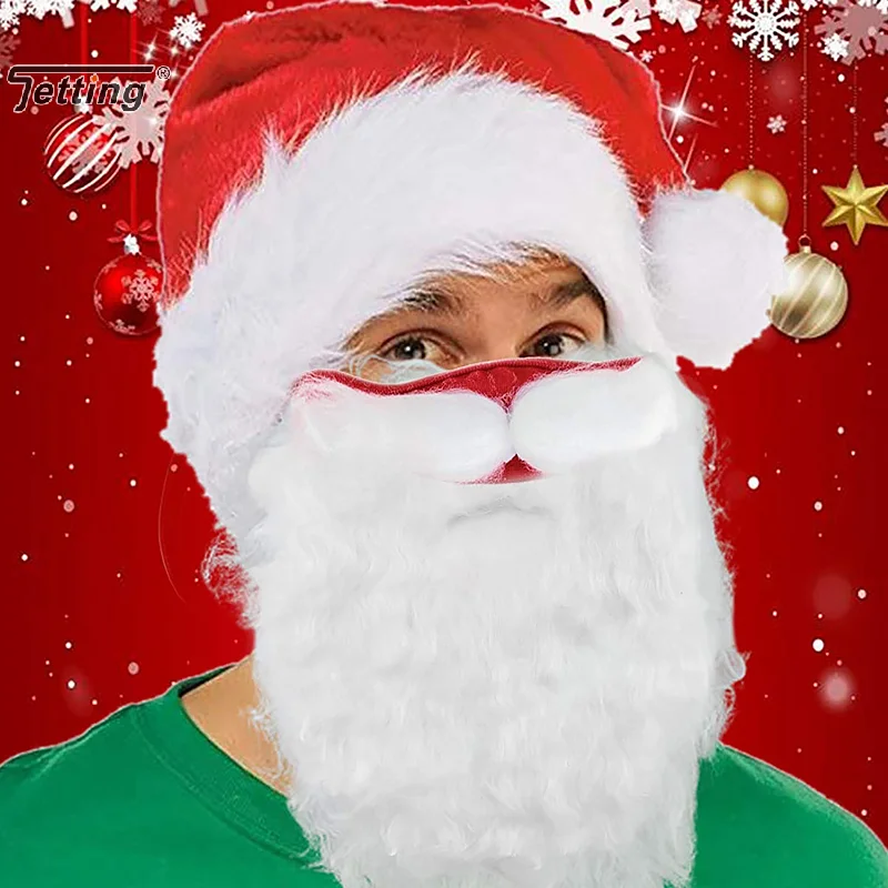 Christmas Claus Hat Santa Beard Mask Adults Children Plush Thickened Whisker Cosplay Costume Christmas New Year Party Supplies