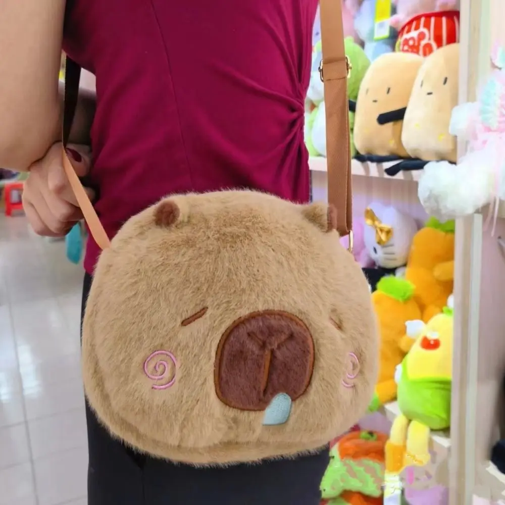 Runny Nose Capybara Plush Phone Bag Large Capacity Blushing Capybara Coin Purse Cute Stuffed Capybara Crossbody Bag Lady Girl