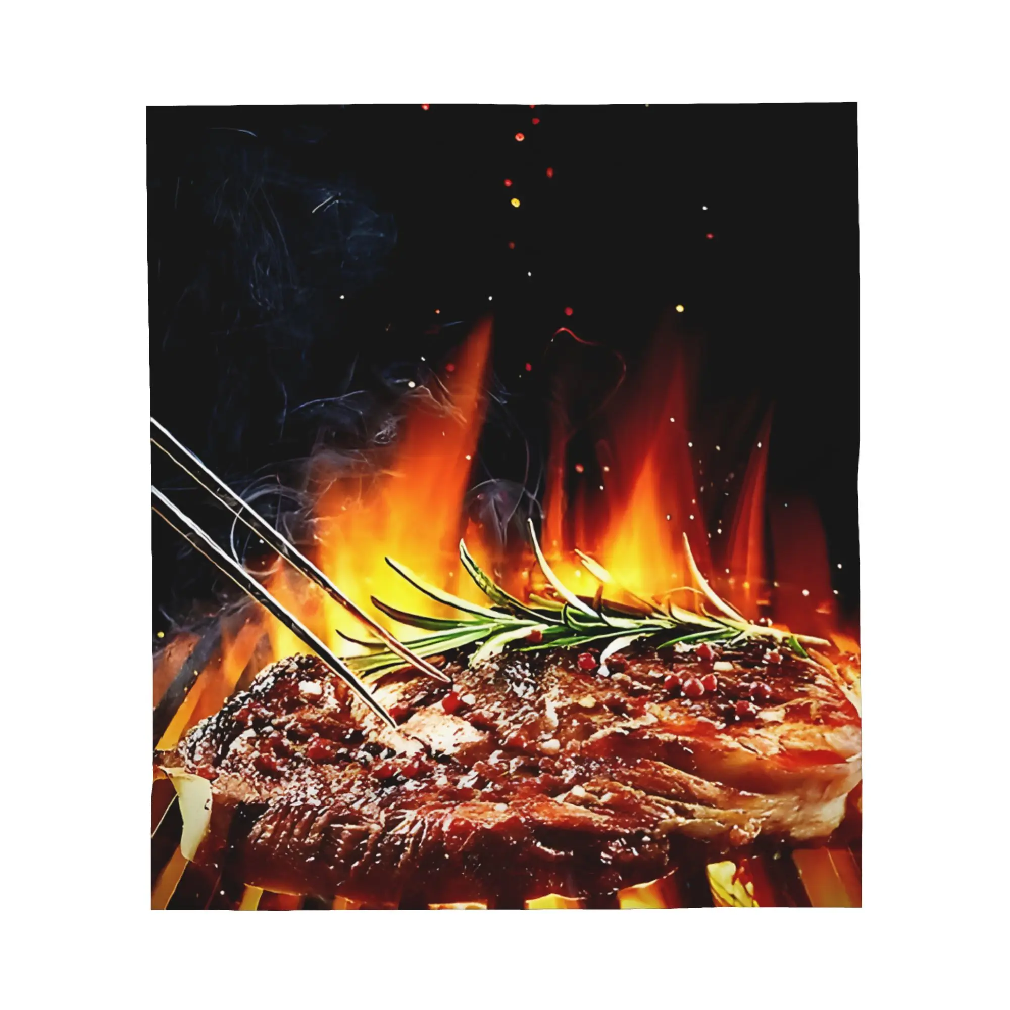 1PC Entrecote Steak With Rosemary, Salt And Pepper Blanket Throw Blanket Novelty Warm Blanket All Season Gift