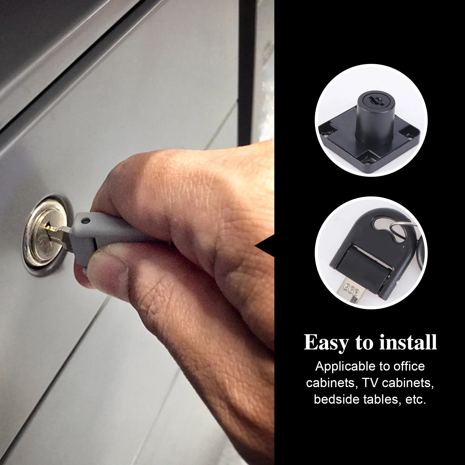 Heavy Duty Cam Lock 19Mm Dia 32Mm Length 2 Keys Zinc Alloy for Office Files Cabinet Drawer Cupboard TV Stand Bedside Table Black