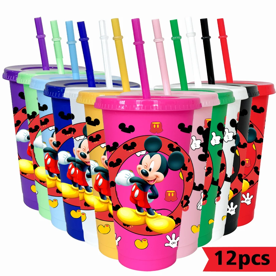 แก้วพลาสติกหลากสี 26 ออนซ์ ลายดิสนีย์ มิกกี้เมาส์ 12 ชิ้น/แพ็ค สำหรับงานวันเกิด ใช้ดื่มน้ำผลไม้ กาแฟ