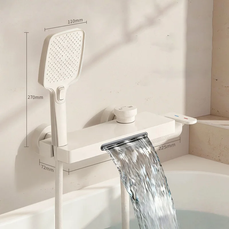 Waterfall Bathroom Bathtub Faucet Set Wall Mount Tub Faucet Filler with Handheld Showerhead Sprayer Hot and Cold Mixer Valve Tap