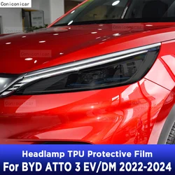 For BYD ATTO 3 YUAN PLUS EV DM-i 2022-2024 DMI Car Headlight Protection Tint Film Black TPU Protective Light Sticker Accessories