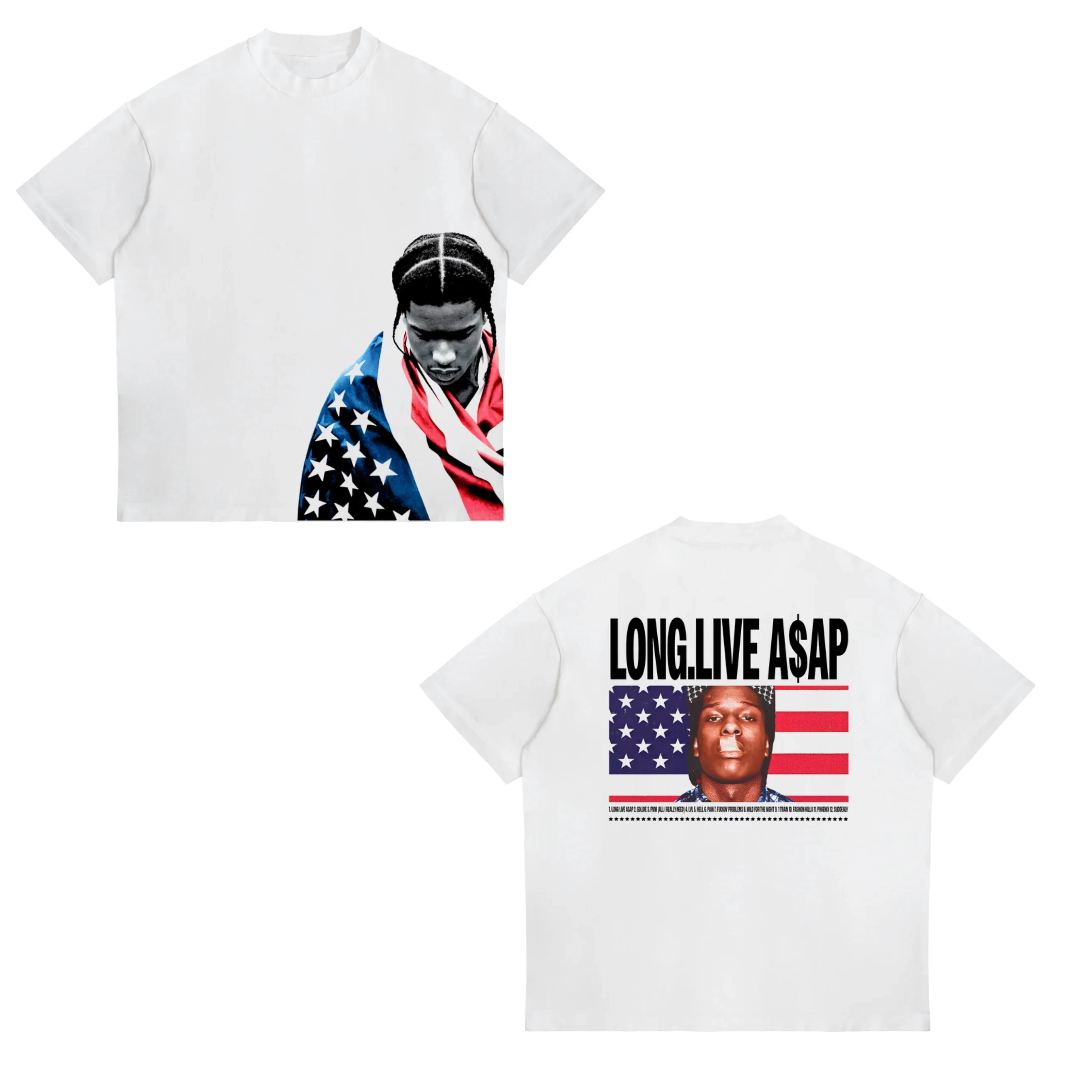2026 Neues ASAP ROCKY Kurzarm-Print-T-Shirt HIP HOP High Street Gothic T-Shirt für Männer und Frauen mit Porträt-Motiv, locker geschnitten, lässig – Detail 4
