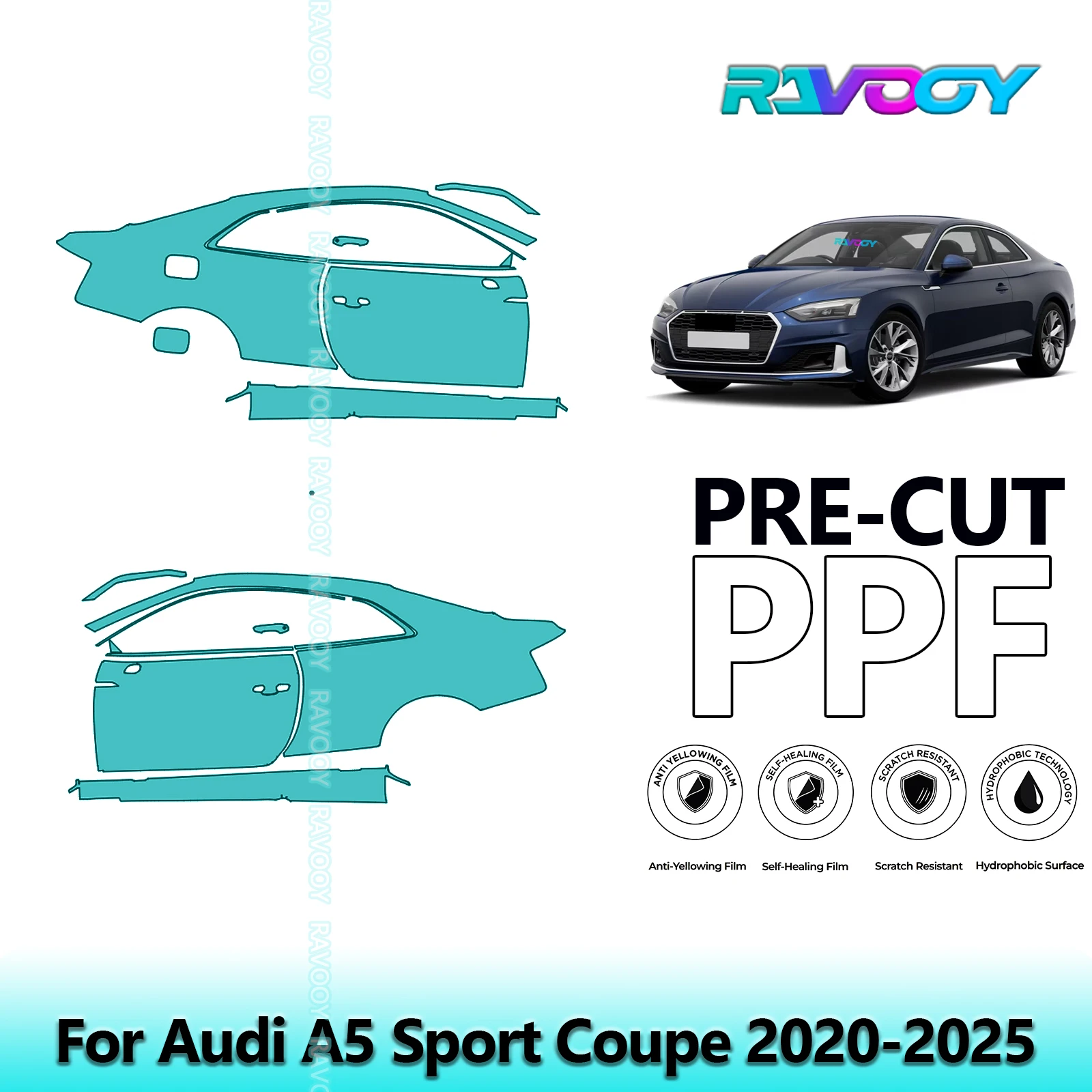 لأودي A5 سبورت كوبيه 2020-2025 8.5mil واضح ماتي قبل قطع باب PPF ومجموعة عمود A/B مجموعة طبقة حماية الطلاء من البولي يوريثان #1