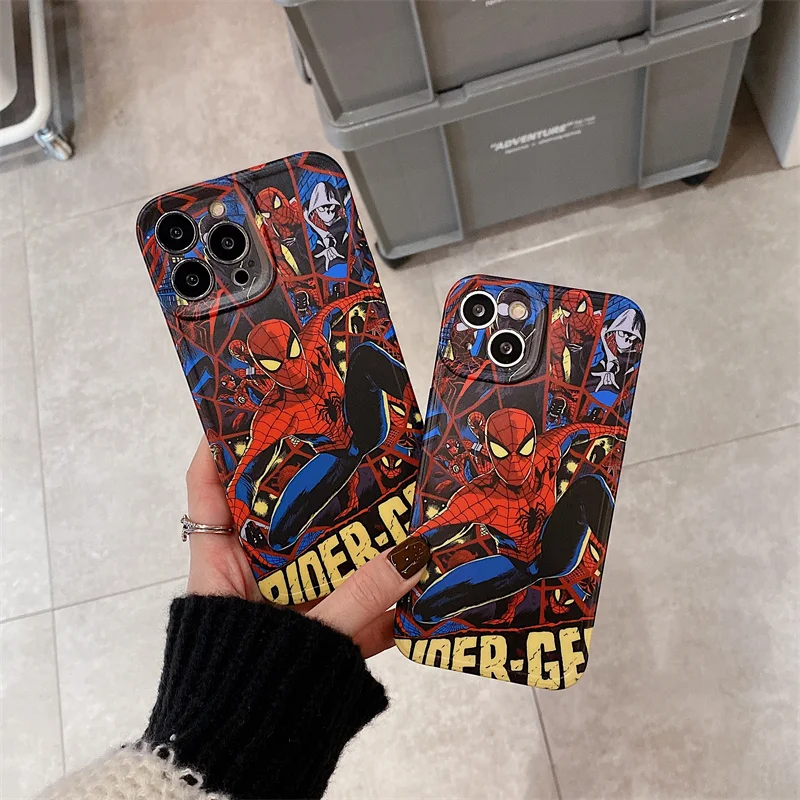 3D Anime Marvel Spider Man Comics SuperHero Phone Cover For iPhone 15 14 13 14 12 11 Pro Max Cartoon Spider Gwen Silicone Case