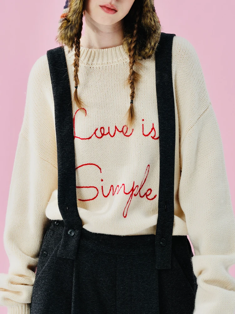 

Вязаный накладной свитер Iokoni, зимний тяжелый женский свитер из шерсти пшеничного цвета с вышивкой, длинный свеч круглого цвета Ne стандартного кроя...