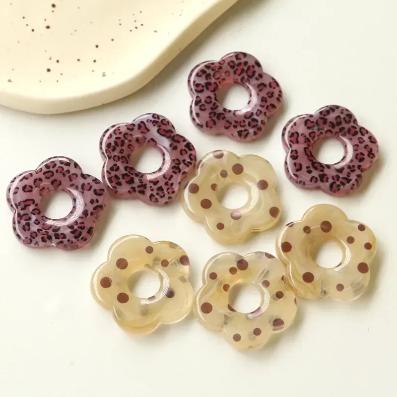 5pcs Winter Polka Dot Printing Leopard Print Hollow Flower DIY Acrylic Charms Earrings Materials Hair Accessories