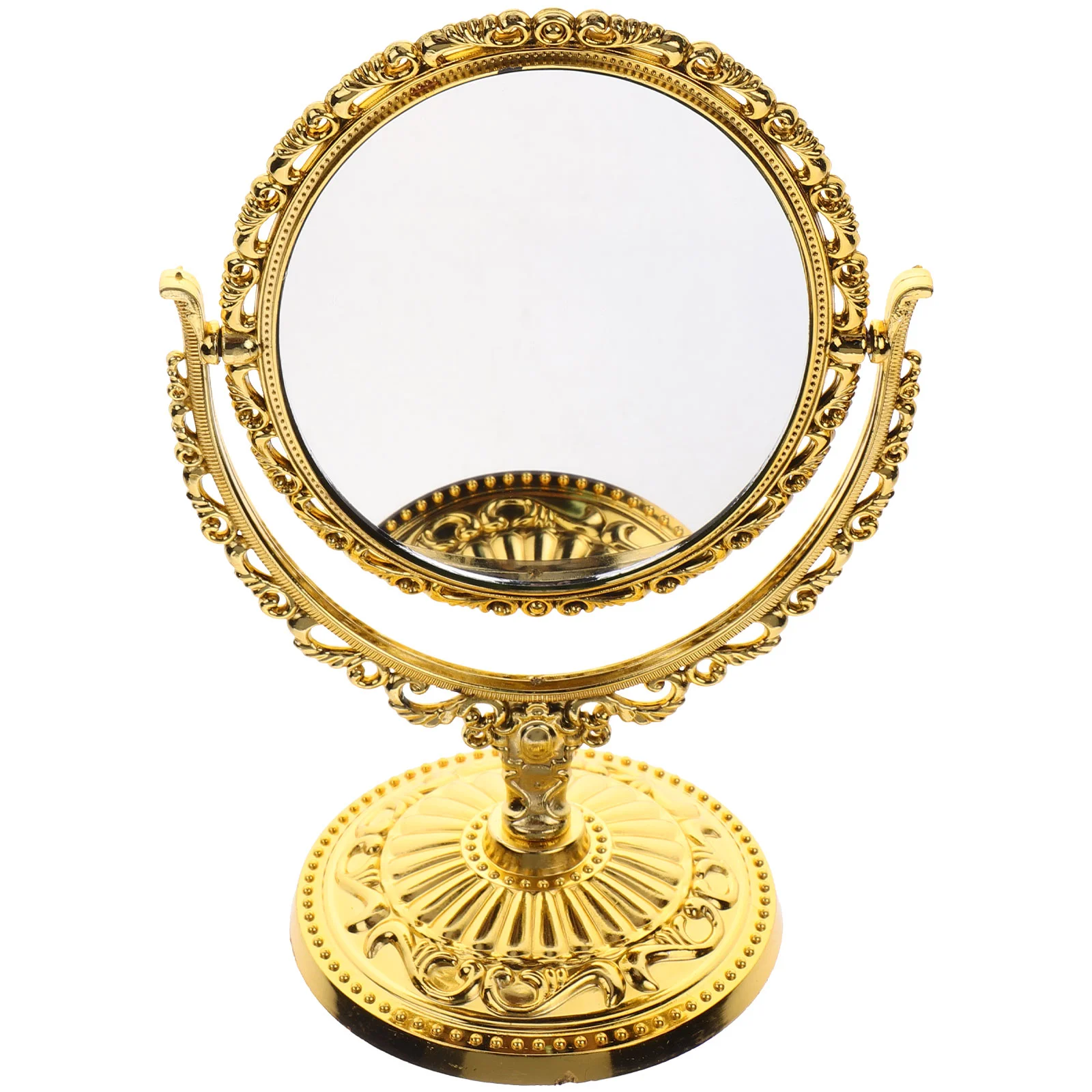 

Vintage Decor Retro Rotating Makeup Mirror European Vanity Desk on Stand USB Golden Oval Shape Travel