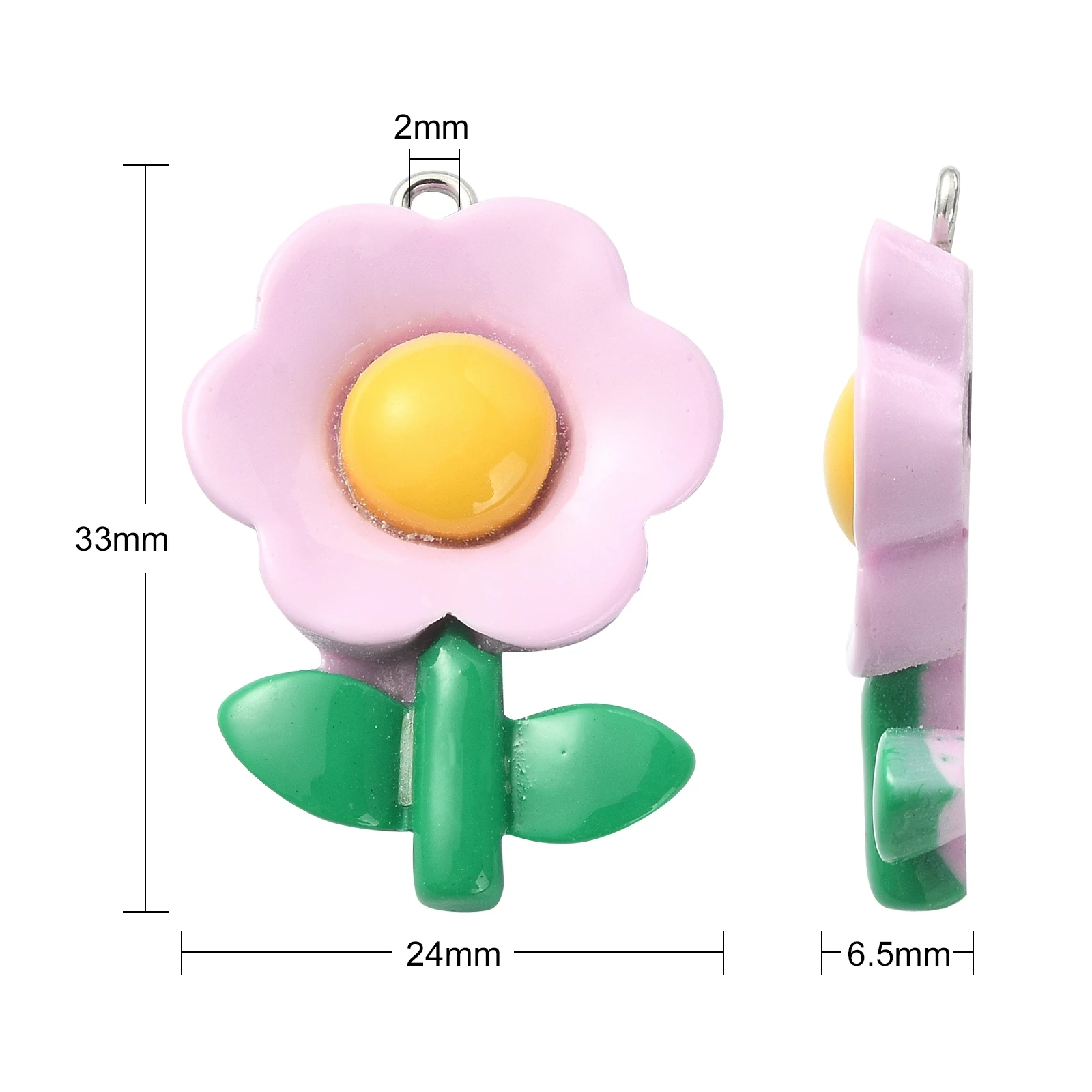 30Pcs 6 Colors Sunflower Charms Colorful Resin Flower Charms Flatback Floral Charms for DIY Necklace Earrings Keychain Craft