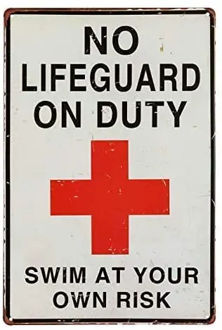 Funny Tin Sign Pool Sign No Lifeguard On Duty Swim at Your Own Risk Sign Vintage Cute Metal Sign Gift Bedroom Retro Novelty Cafe