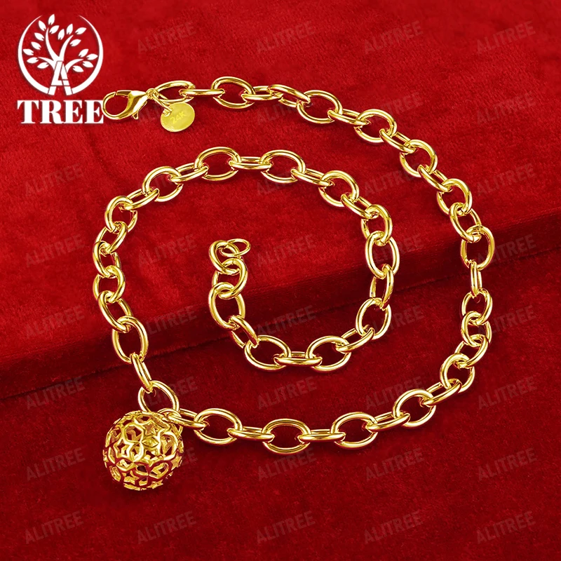 

Hot New 18k Gold Necklace Hollow Ball Pendant Necklace For Women Wedding Party Exquisite Fashion Beautiful Jewelry Accessories
