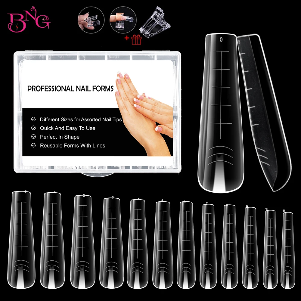 Coffin Reusable Gel Nail Extension Molds Salon-Quality Dual Nail Forms Set Acrylic Top Forms with Scale for Poly Nail Gel Tools