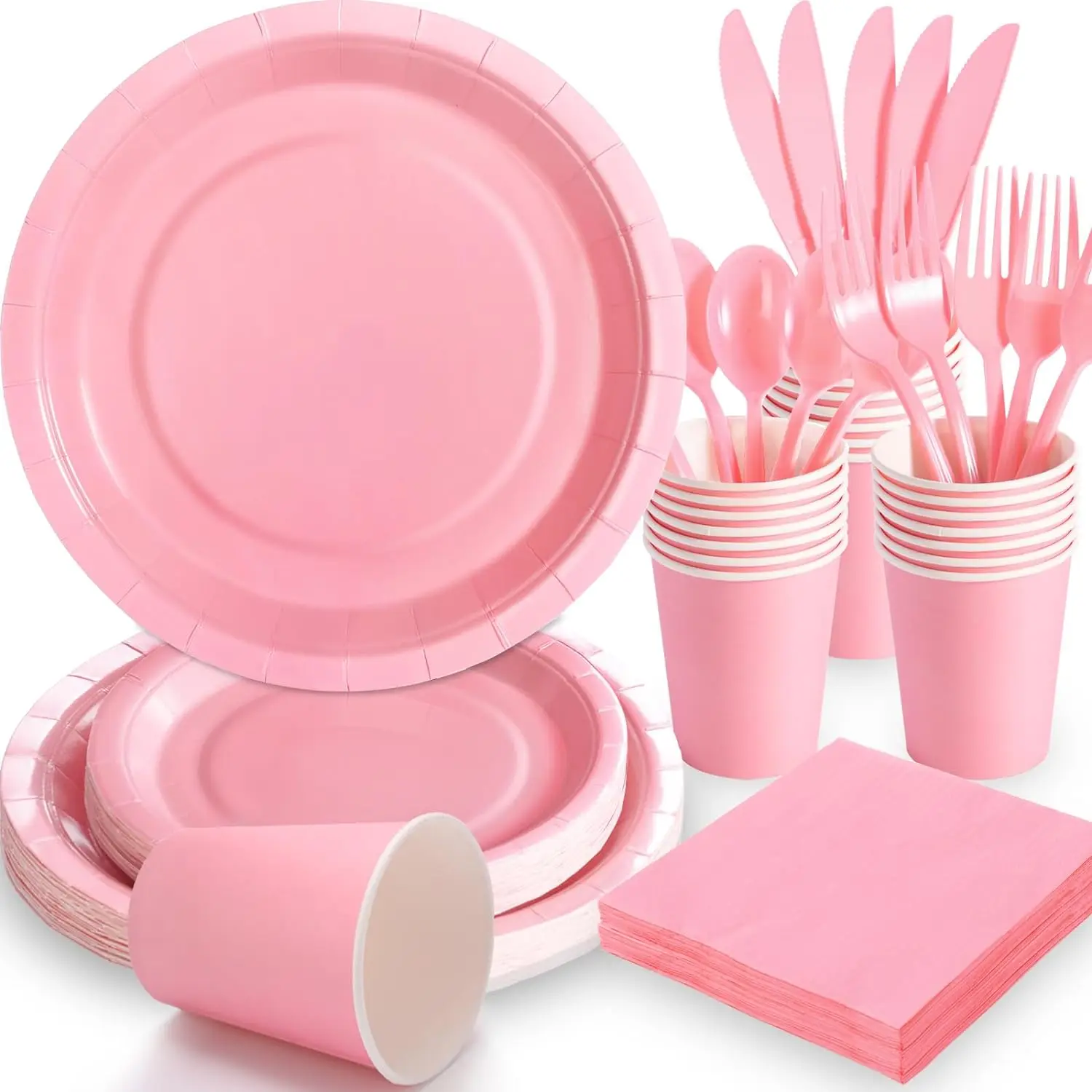 Light Pink Paper Plates and Napkins,Pink Disposable Plates Set Solid Pink irthday Decoration for Wedding Baby Shower Supplies