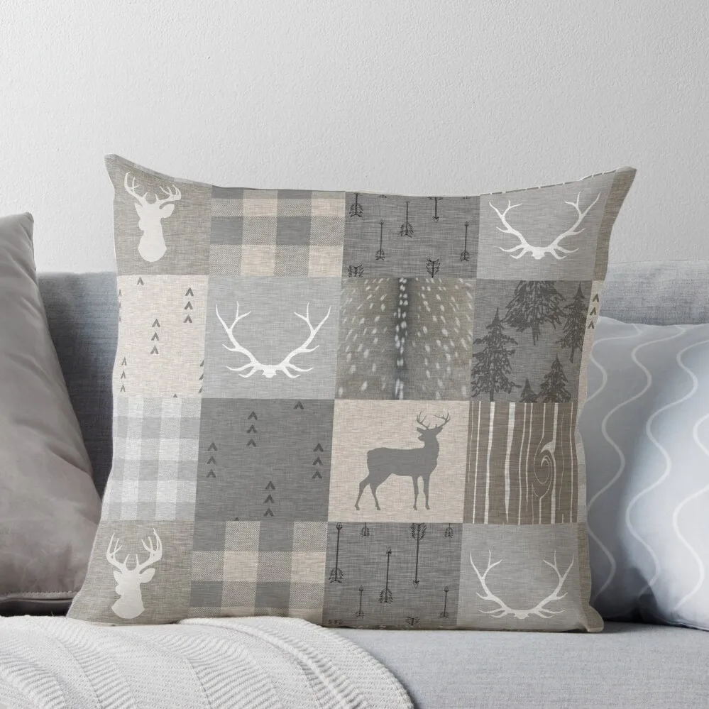 

Rustic Woodland Patchwork - grey and beige Throw Pillow Sofa Covers