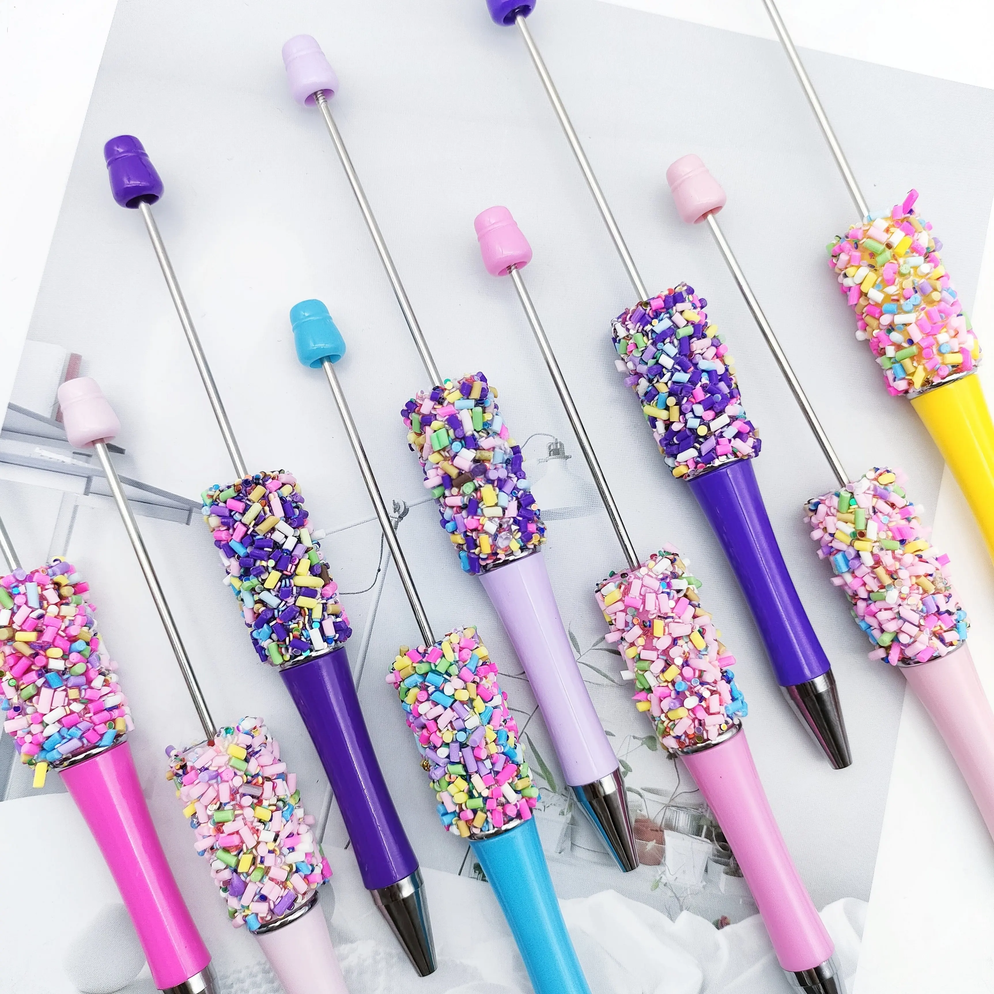 3pcs Candy Party Themed DIY Ballpoint Pens, Assorted Colors with 15 Closure - Perfect for Bead Creations