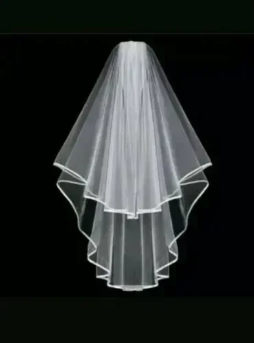 Bridal Wedding Veil 2 Tier Comb Attached Handmade Elbow Length White