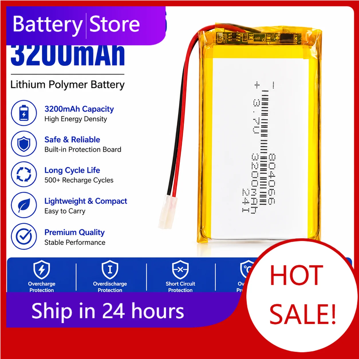 804066 3.7V 3200mAh LiPo Battery Lithium Polymer Replacement Battery for Tablet Power Bank Bluetooth Speaker