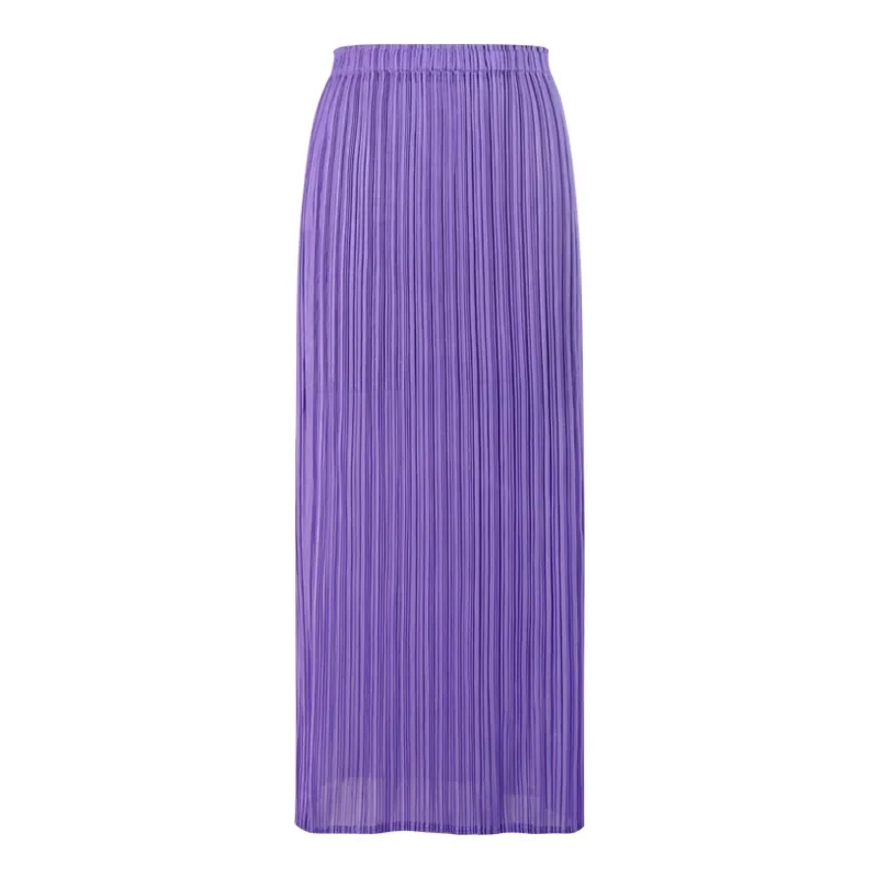 2024 Summer Japanese Women's Clothing Slimming Comfortable pleated skirt Half skirt Miyake Solid color Straight tube Half skirt